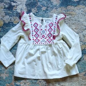 Rachel Zoe White and Pink Embroidered Kids Blouse
